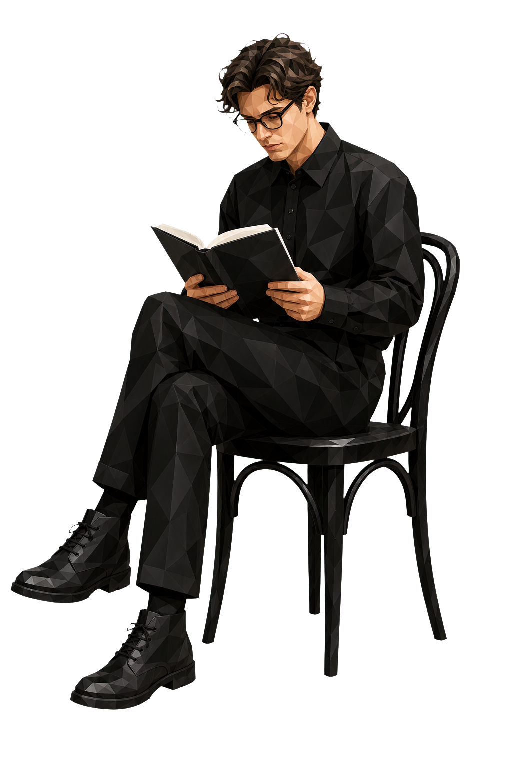 Illustration of a seated author reading
